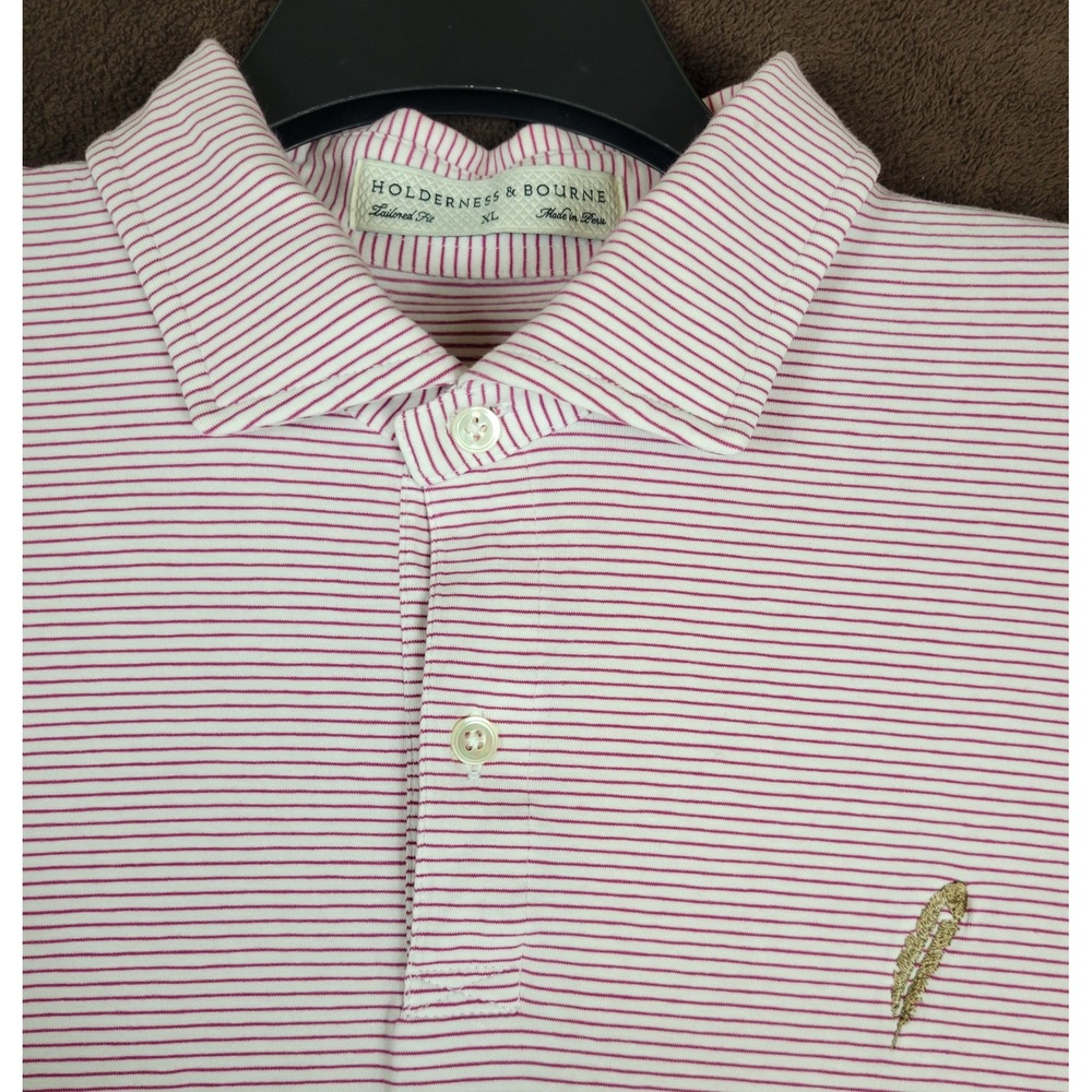 Holderness & Bourne Nagle Shirt Mens XL Tailored Polo White Transfusion Stripe